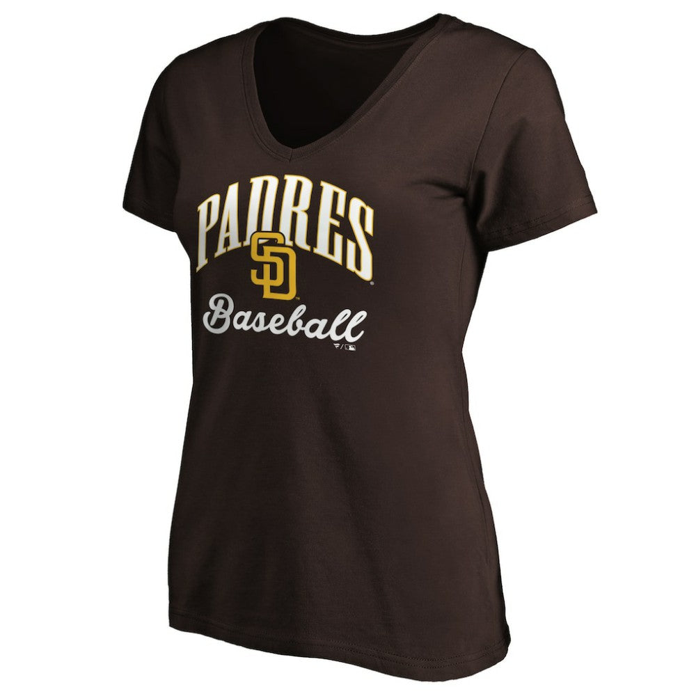 San Diego Padres Women's Victory Script Team V-Neck T-Shirt - Brown T-shirts
