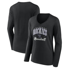 Colorado Rockies Women's Victory Script Long Sleeve V-Neck T-Shirt - Black T-shirts