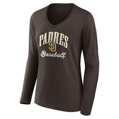San Diego Padres Women's Victory Script Long Sleeve V-Neck T-Shirt - Brown T-shirts