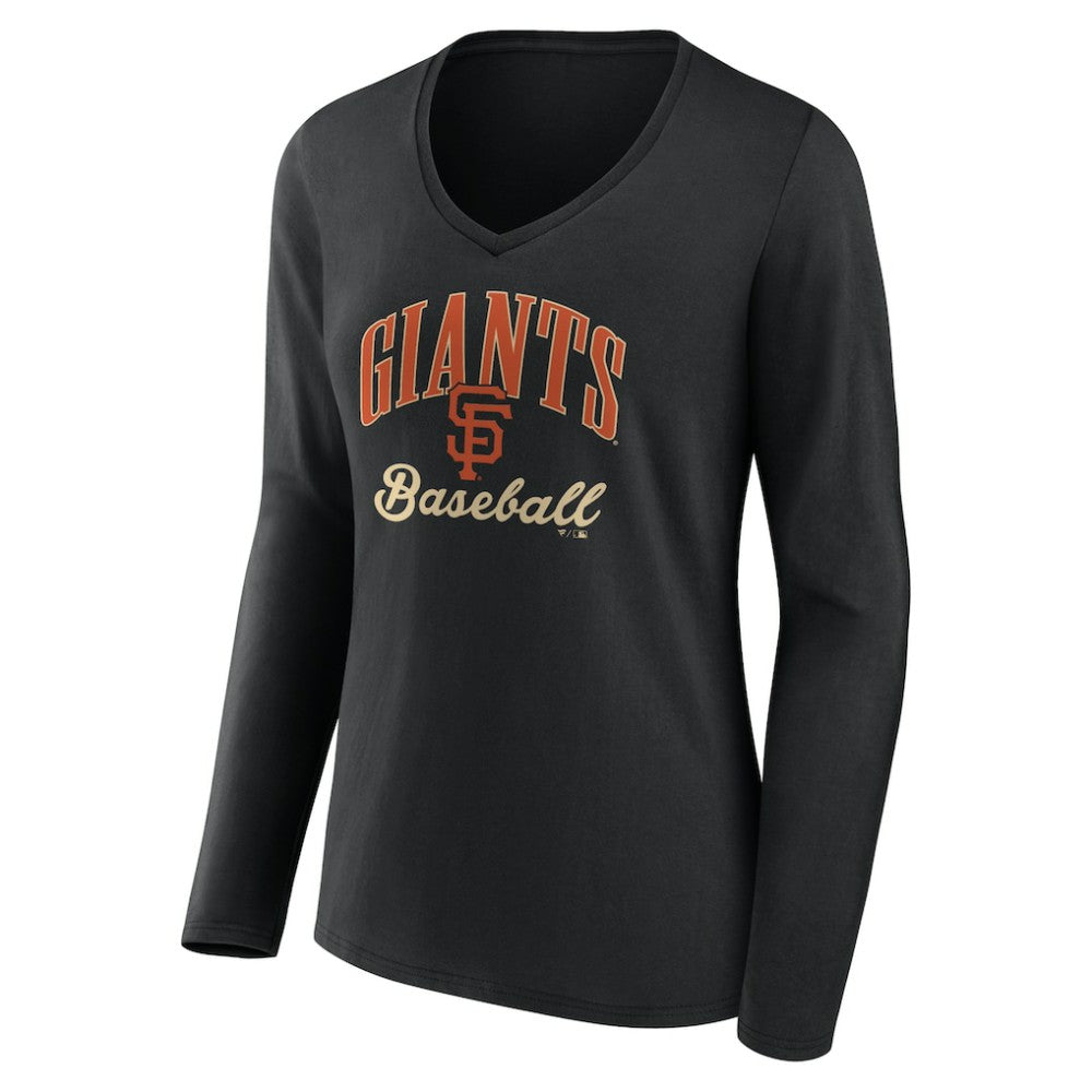San Francisco Giants Women's Victory Script Long Sleeve V-Neck T-Shirt - Black T-shirts