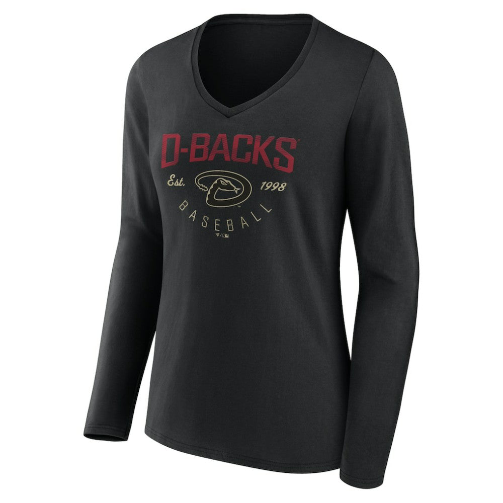 Arizona Diamondbacks Women's Live For It Long Sleeve Long Sleeve V-Neck T-Shirt - Black T-shirts