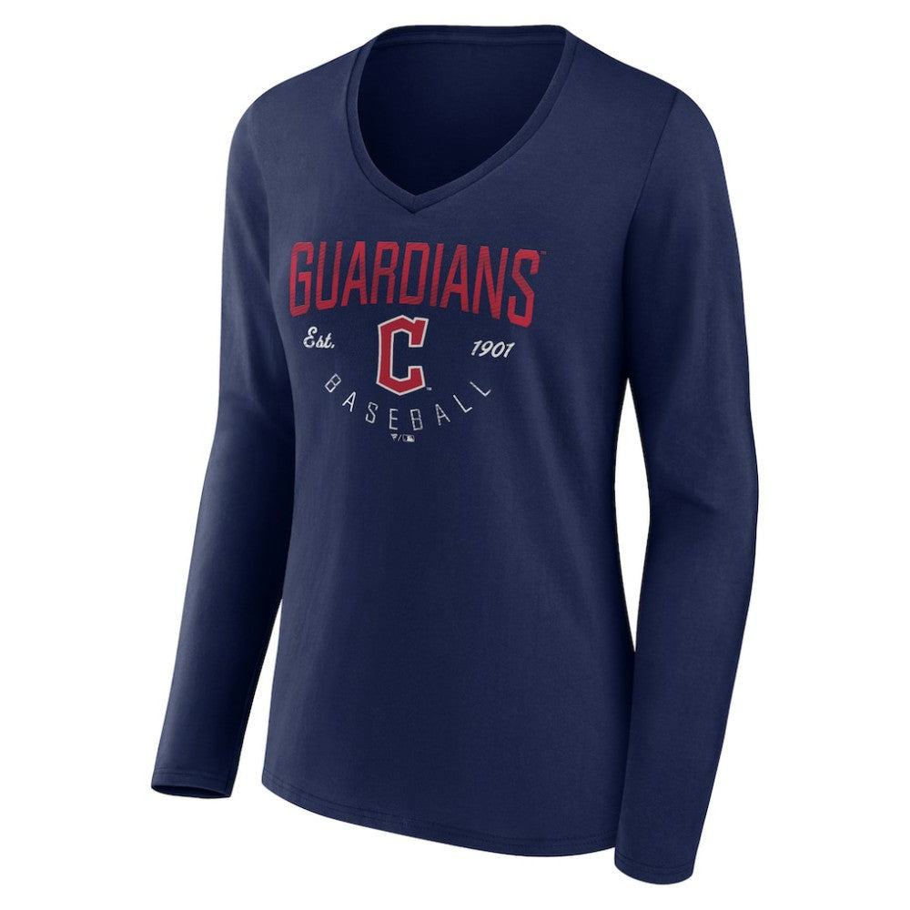 Cleveland Guardians Women's Live For It Long Sleeve Long Sleeve V-Neck T-Shirt - Navy T-shirts