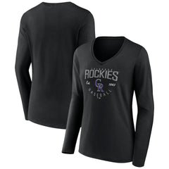 Colorado Rockies Women's Live For It Long Sleeve Long Sleeve V-Neck T-Shirt - Black T-shirts