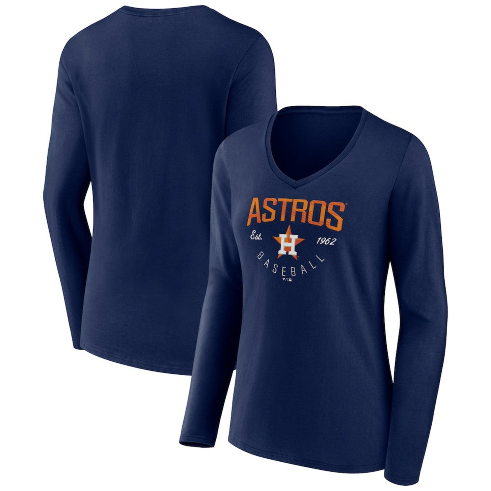 Houston Astros Women's Live For It Long Sleeve Long Sleeve V-Neck T-Shirt - Navy T-shirts