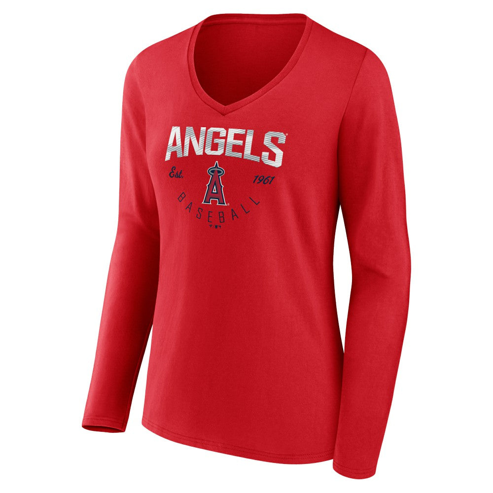 Los Angeles Angels Women's Live For It Long Sleeve Long Sleeve V-Neck T-Shirt - Red T-shirts