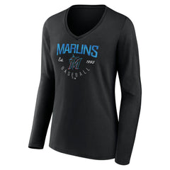 Miami Marlins Women's Live For It Long Sleeve Long Sleeve V-Neck T-Shirt - Black T-shirts
