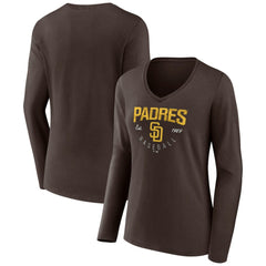 San Diego Padres Women's Live For It Long Sleeve Long Sleeve V-Neck T-Shirt - Brown T-shirts
