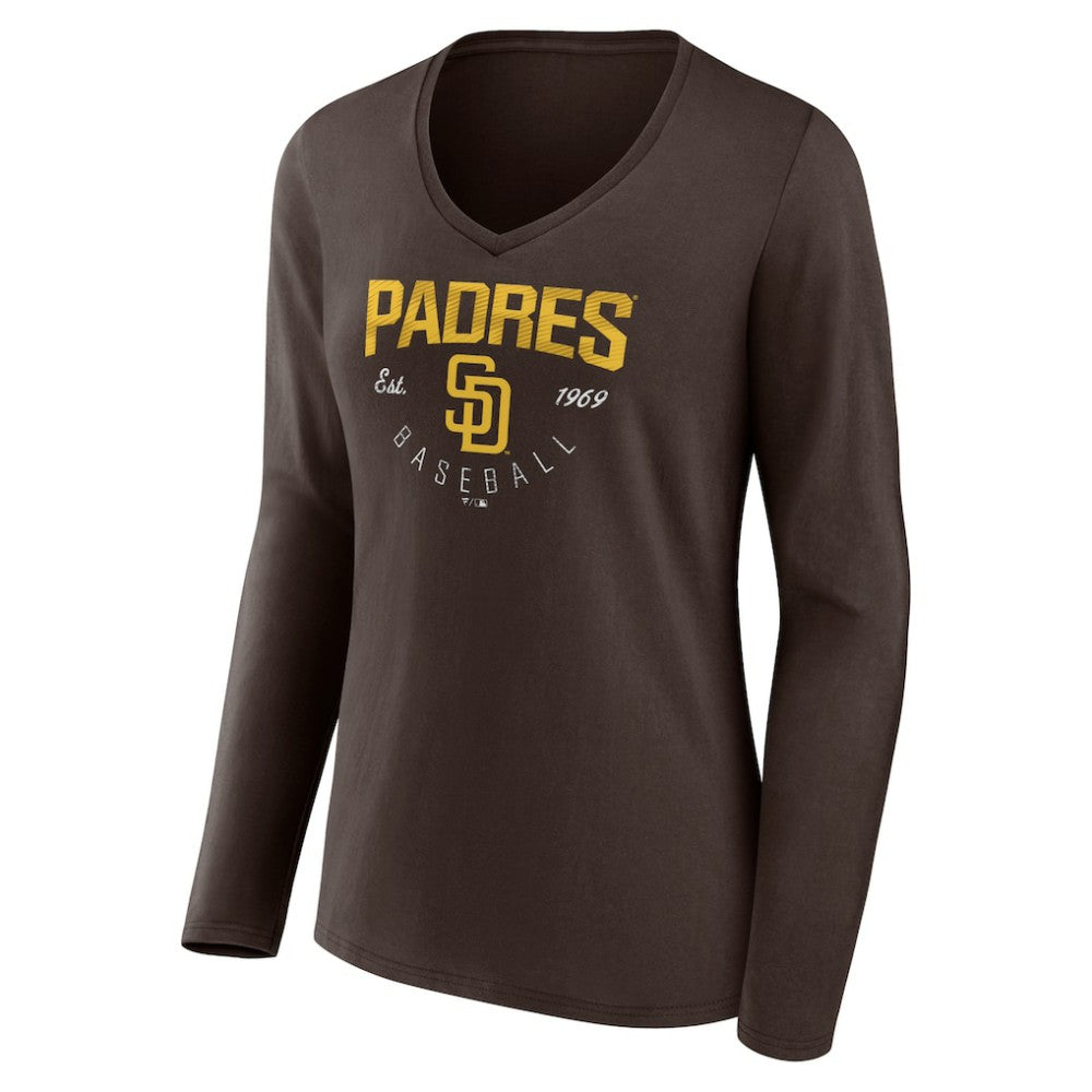 San Diego Padres Women's Live For It Long Sleeve Long Sleeve V-Neck T-Shirt - Brown T-shirts