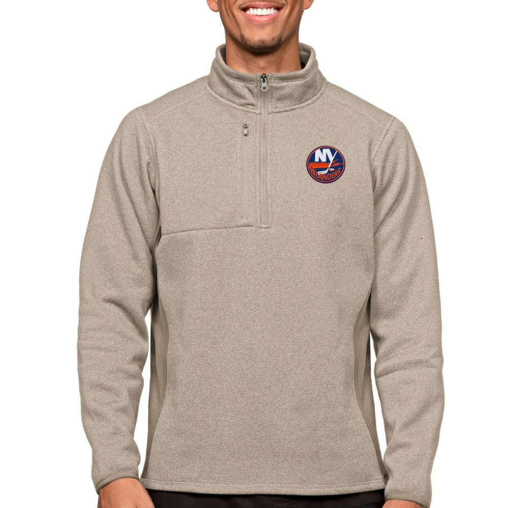 New York Islanders Antigua Course Quarter-Zip Pullover Top - Oatmeal | US 5082403