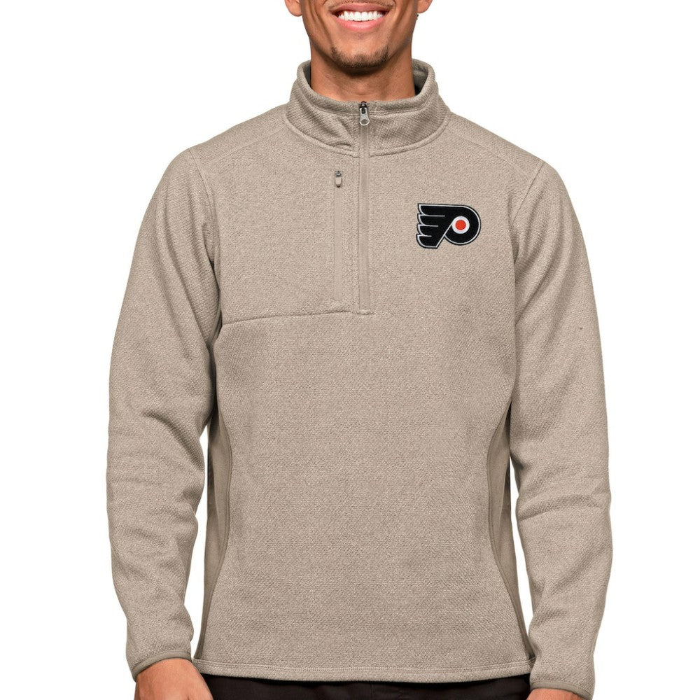 Philadelphia Flyers Antigua Course Quarter-Zip Pullover Top - Oatmeal | US 5082416