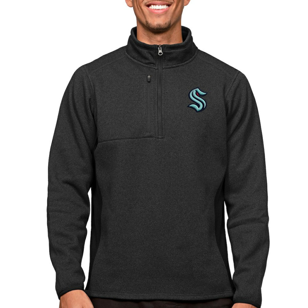 Seattle Kraken Antigua Course Quarter-Zip Pullover Top - Heather Black | US 5082425