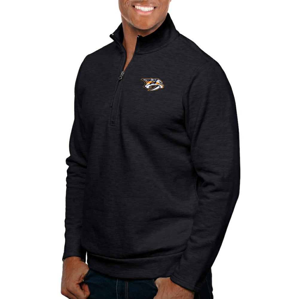 Nashville Predators Antigua Gambit Quarter-Zip Pullover Top - Heather Black | US 5082728