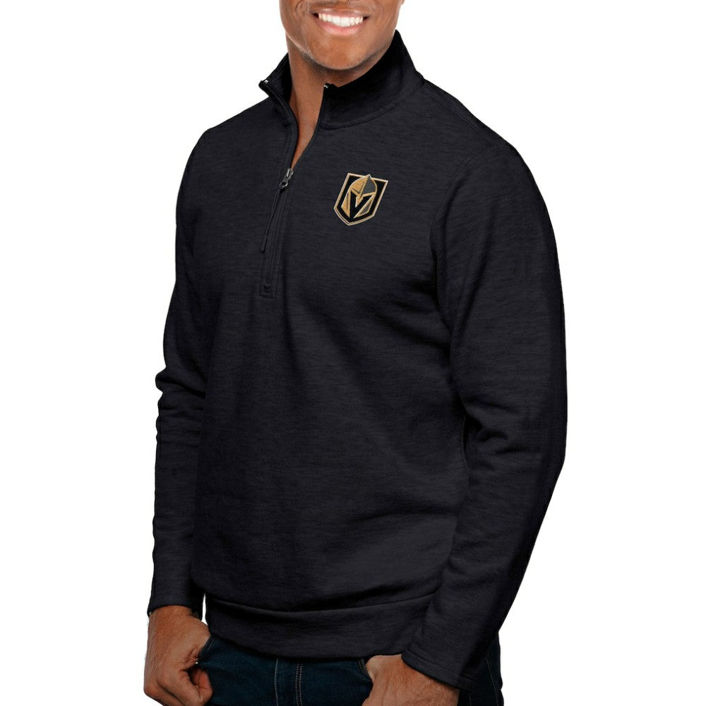 Vegas Golden Knights Antigua Gambit Quarter-Zip Pullover Top - Heather Black | US 5082788