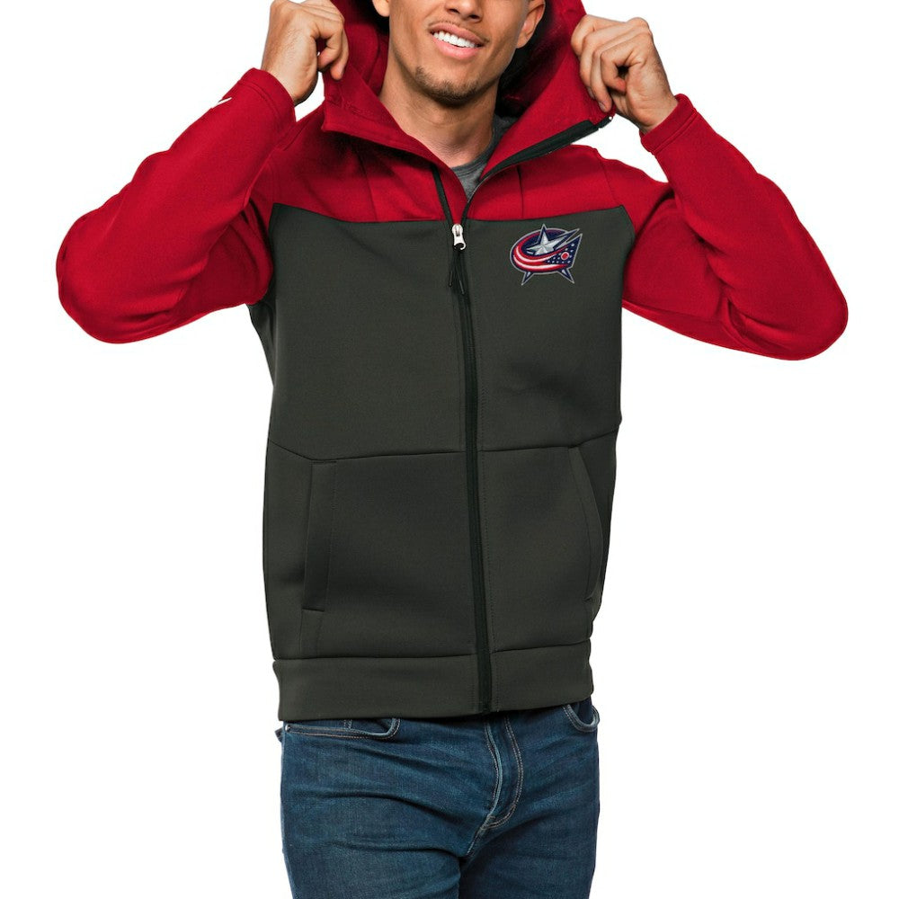 Columbus Blue Jackets Antigua Protect Full-Zip Hoodie - Red/Charcoal | US 5083150