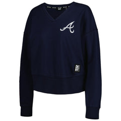 Atlanta Braves DKNY Sport Women's Lily V-Neck Pullover Sweatshirt - Navy Pullover