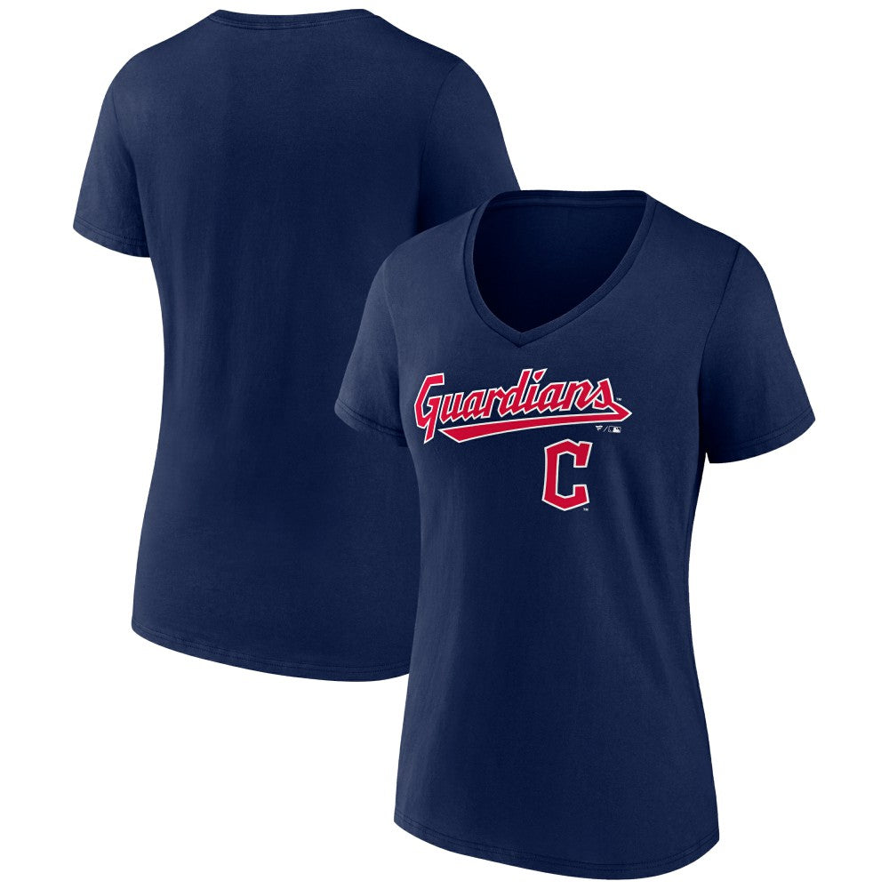 Cleveland Guardians Women's Lockup V-Neck T-Shirt - Navy T-shirts