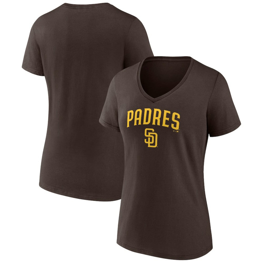 San Diego Padres Women's Lockup V-Neck T-Shirt - Brown T-shirts