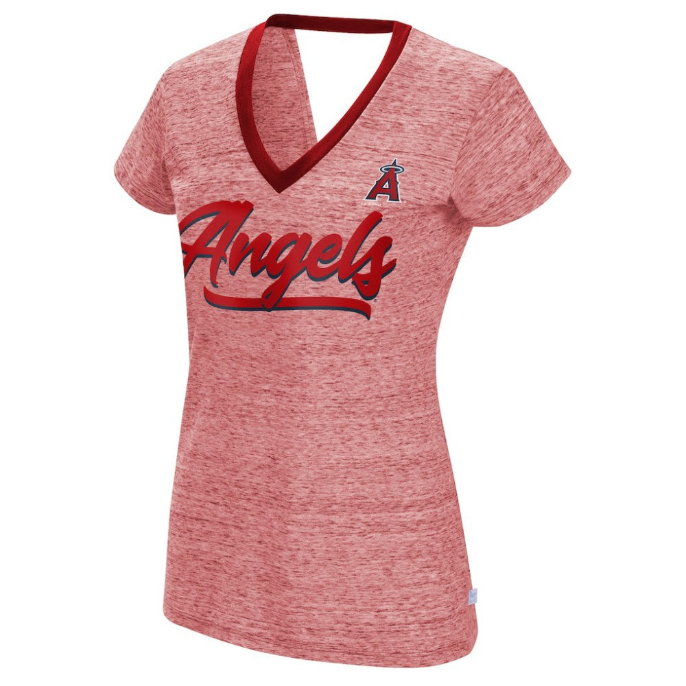 Los Angeles Angels Touch Women's Halftime Back Wrap Top V-Neck T-Shirt - Red T-shirts