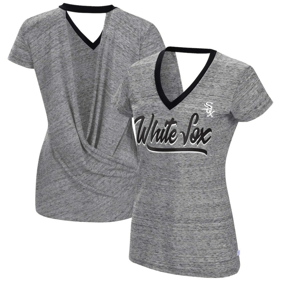 Chicago White Sox Touch Women's Halftime Back Wrap Top V-Neck T-Shirt - Black T-shirts