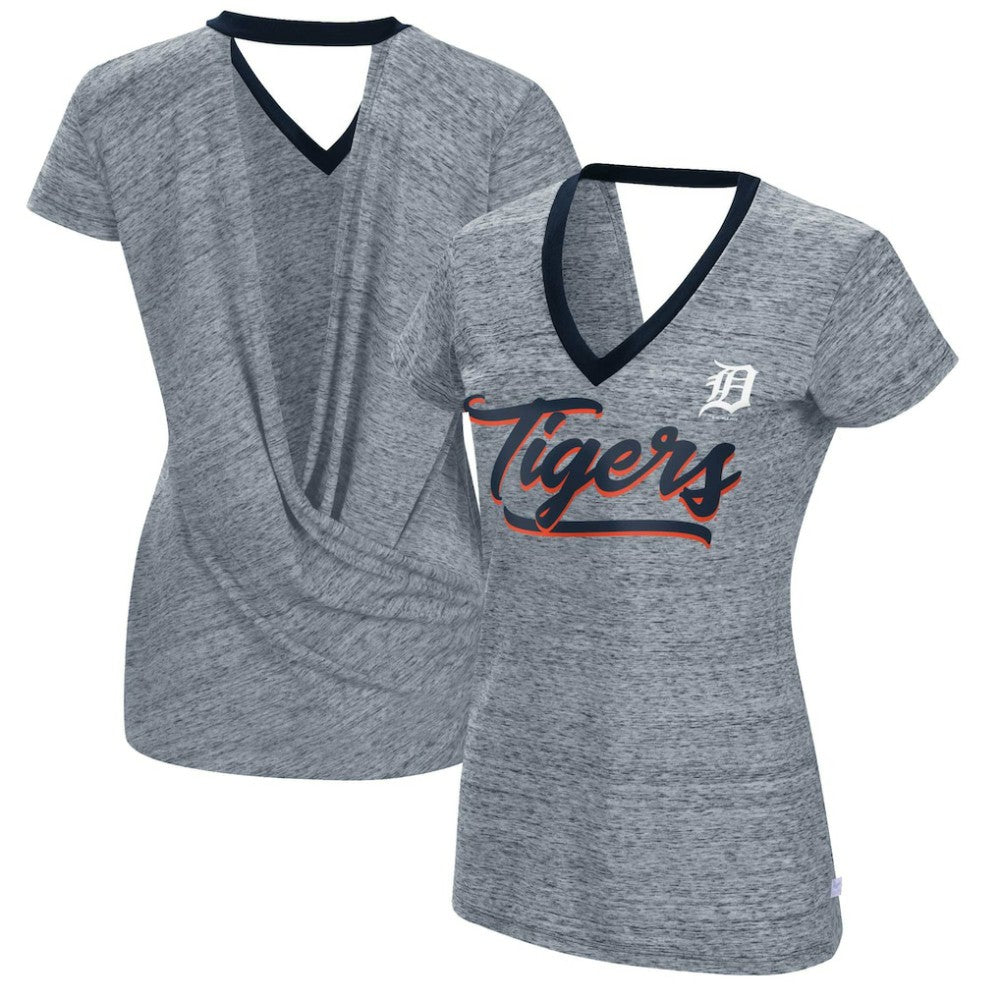 Detroit Tigers Touch Women's Halftime Back Wrap Top V-Neck T-Shirt - Navy T-shirts