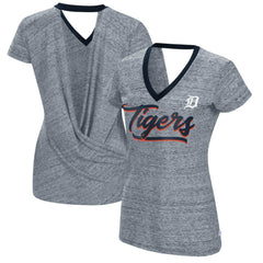 Detroit Tigers Touch Women's Halftime Back Wrap Top V-Neck T-Shirt - Navy T-shirts