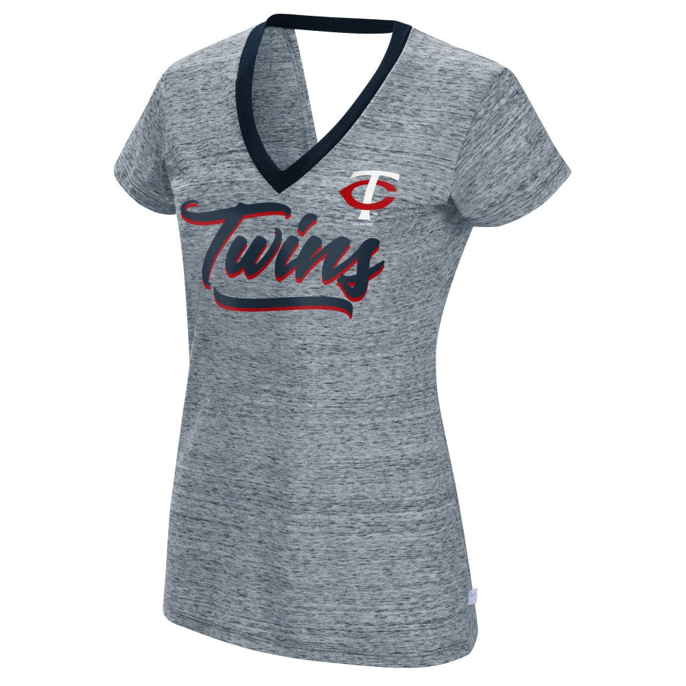 Minnesota Twins Touch Women's Halftime Back Wrap Top V-Neck T-Shirt - Navy T-shirts