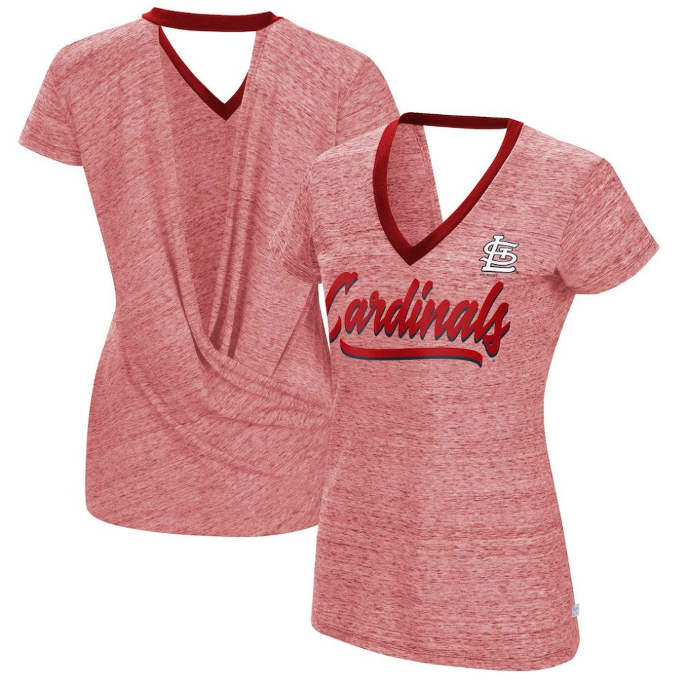 St. Louis Cardinals Touch Women's Halftime Back Wrap Top V-Neck T-Shirt - Red T-shirts