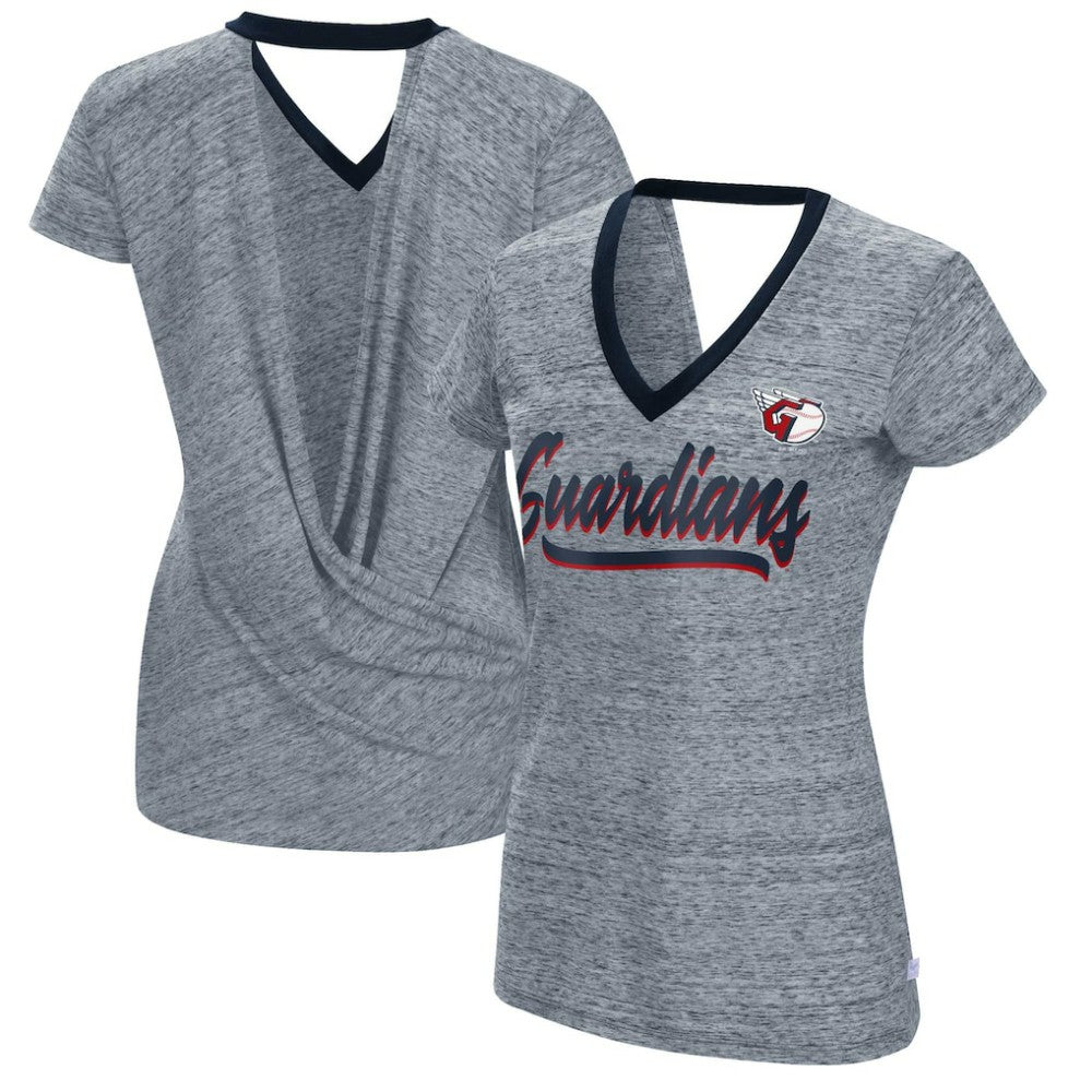 Cleveland Guardians Touch Women's Halftime Back Wrap Top V-Neck T-Shirt - Navy T-shirts