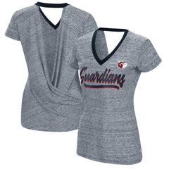 Cleveland Guardians Touch Women's Halftime Back Wrap Top V-Neck T-Shirt - Navy T-shirts