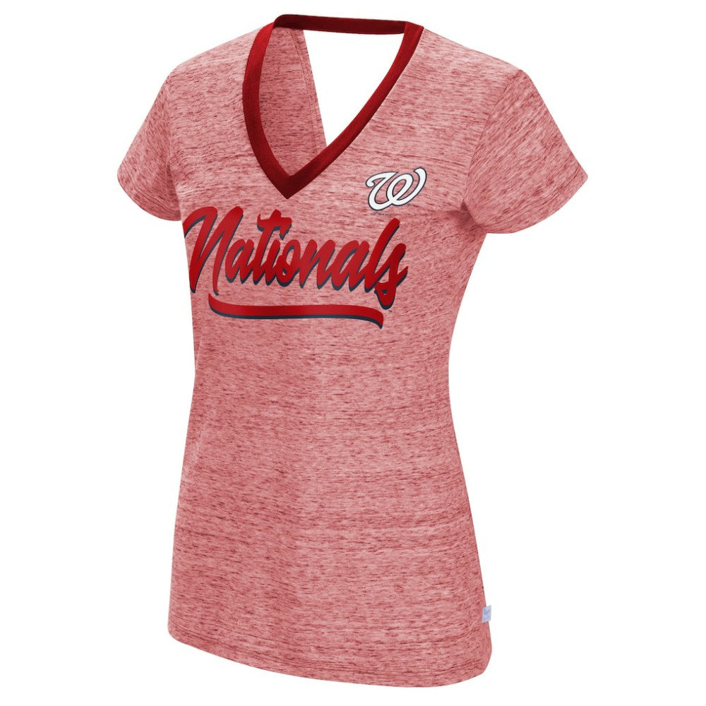 Washington Nationals Touch Women's Halftime Back Wrap Top V-Neck T-Shirt - Red T-shirts