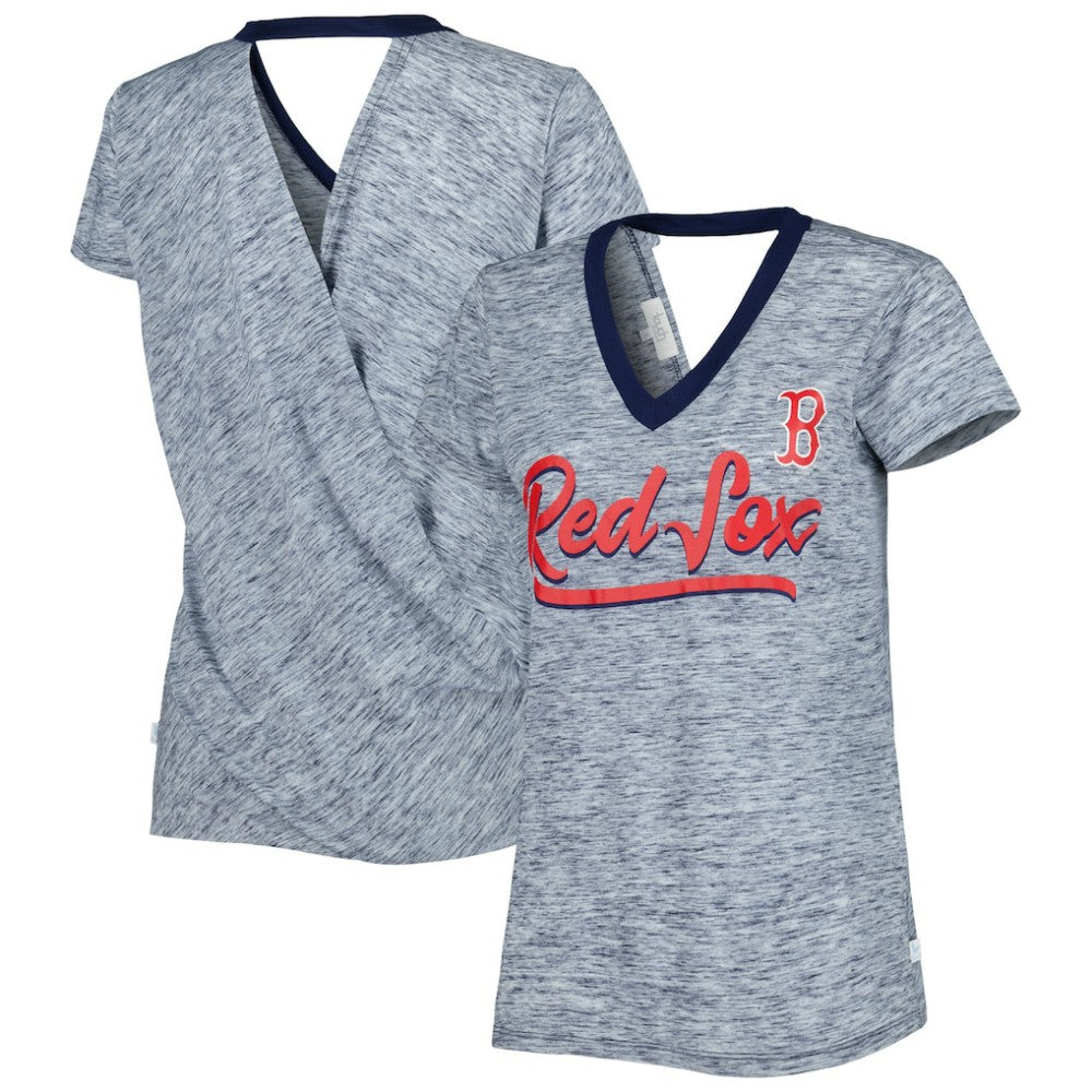 Boston Red Sox Touch Women's Halftime Back Wrap Top V-Neck T-Shirt - Navy T-shirts