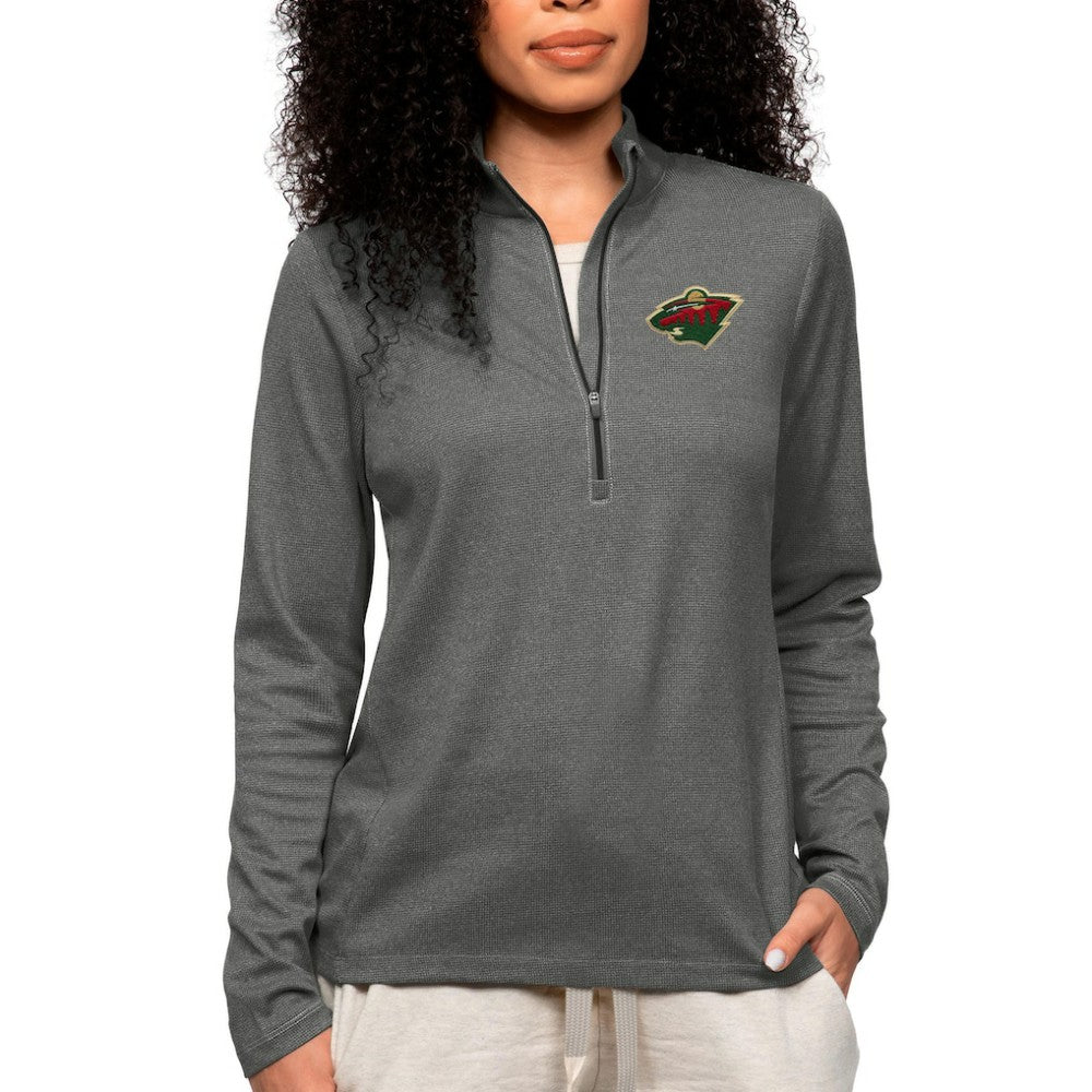 Minnesota Wild Antigua Women's Epic Quarter-Zip Pullover Top - Heather Charcoal | US 5083917
