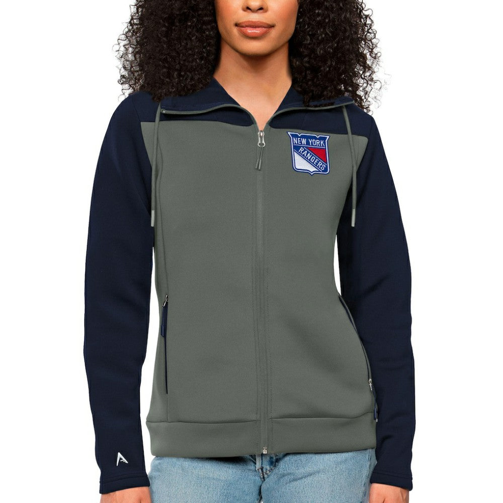 New York Rangers Antigua Women's Protect Full-Zip Hoodie - Navy/Steel | US 5084122