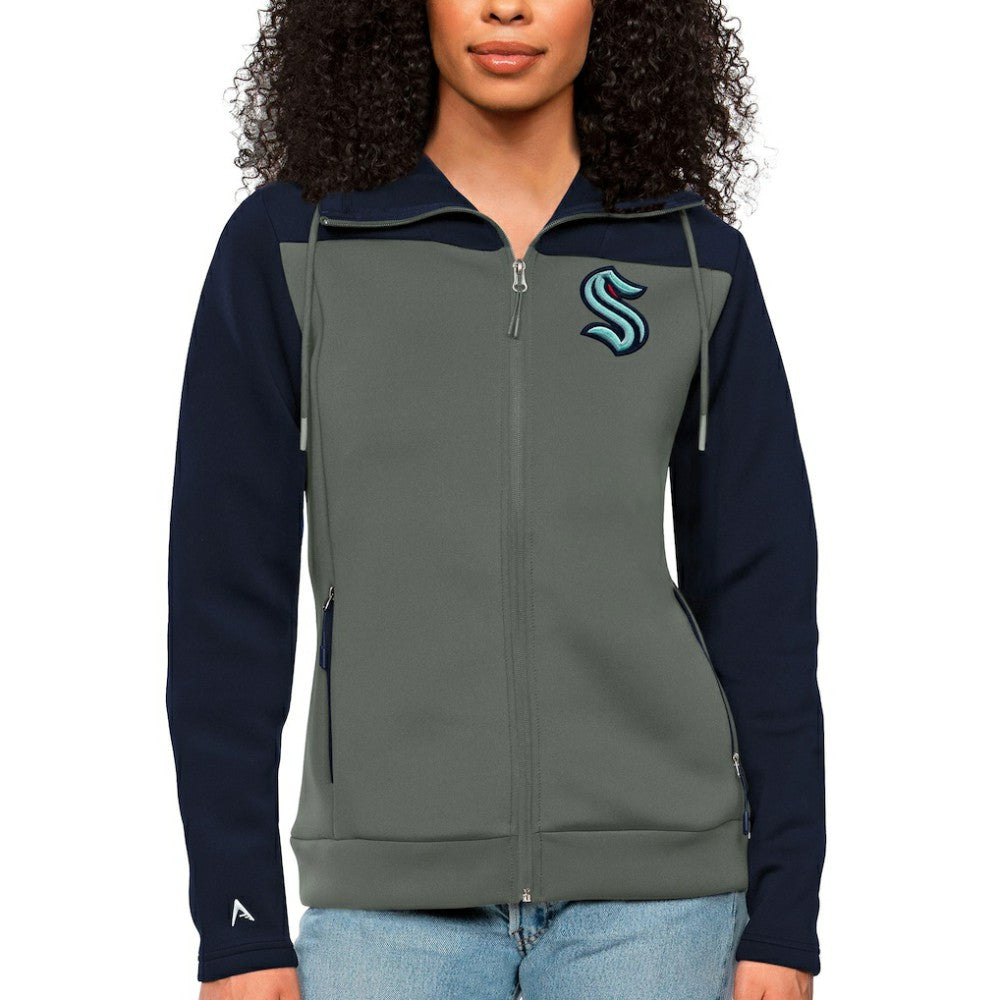 Seattle Kraken Antigua Women's Protect Full-Zip Hoodie - Navy/Steel | US 5084141