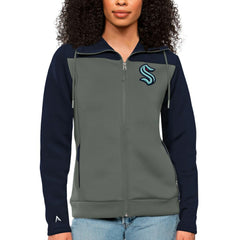 Seattle Kraken Antigua Women's Protect Full-Zip Hoodie - Navy/Steel | US 5084141
