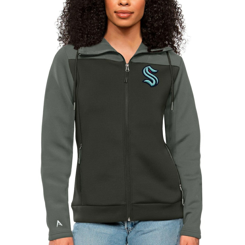 Seattle Kraken Antigua Women's Protect Full-Zip Hoodie - Steel/Charcoal | US 5084142
