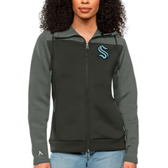 Seattle Kraken Antigua Women's Protect Full-Zip Hoodie - Steel/Charcoal | US 5084142