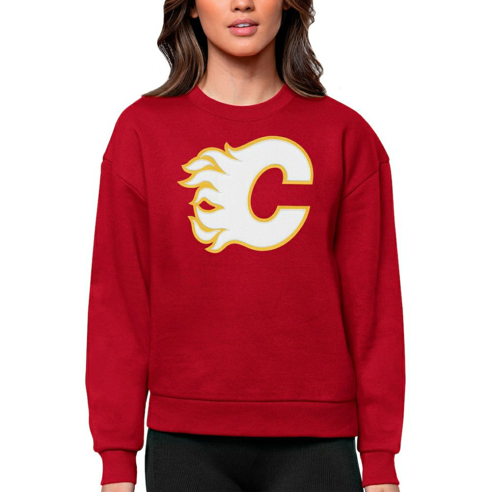 Calgary Flames Antigua Women's Team Logo Victory Crewneck Pullover Sweatshirt - Red | US 5084207