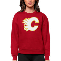 Calgary Flames Antigua Women's Team Logo Victory Crewneck Pullover Sweatshirt - Red | US 5084207