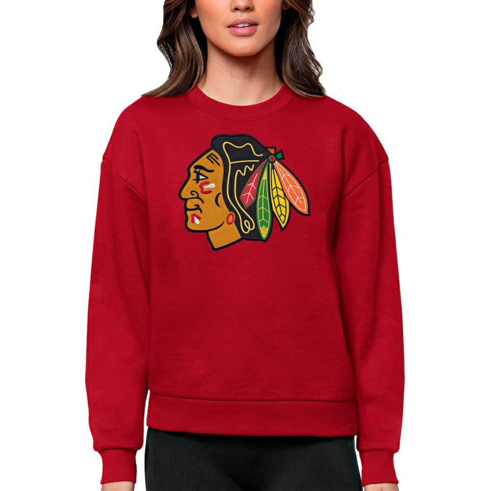 Chicago Blackhawks Antigua Women's Team Logo Victory Crewneck Pullover Sweatshirt - Red | US 5084215
