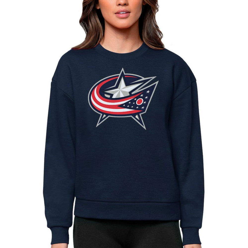 Columbus Blue Jackets Antigua Women's Team Logo Victory Crewneck Pullover Sweatshirt - Navy | US 5084224