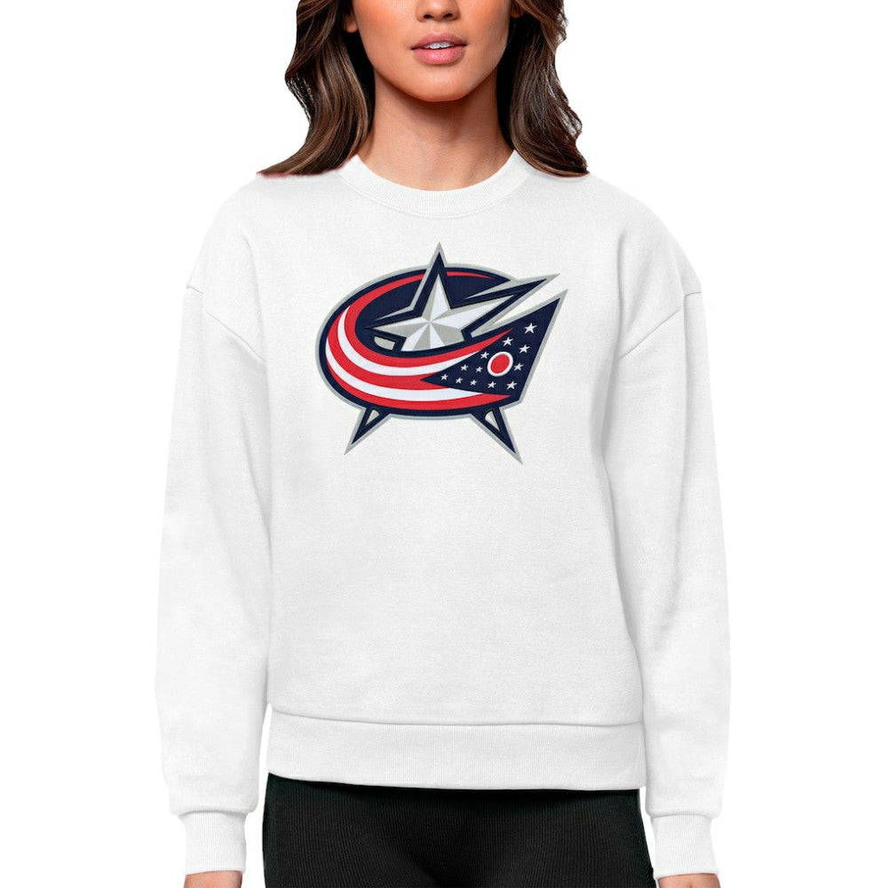 Columbus Blue Jackets Antigua Women's Team Logo Victory Crewneck Pullover Sweatshirt - White | US 5084226