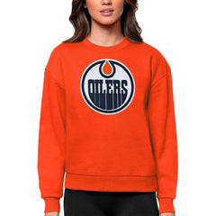 Edmonton Oilers Antigua Women's Team Logo Victory Crewneck Pullover Sweatshirt - Orange | US 5084238