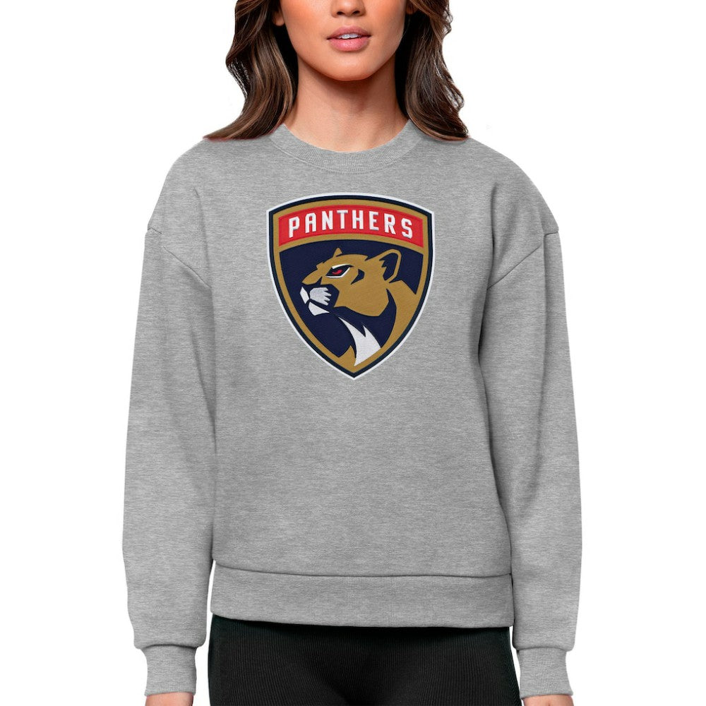 Florida Panthers Antigua Women's Team Logo Victory Crewneck Pullover Sweatshirt - Heather Gray | US 5084241