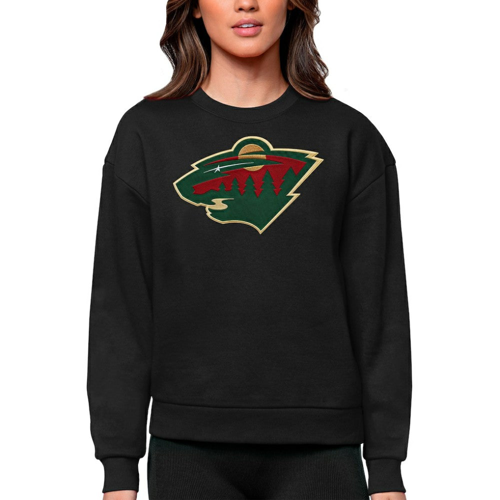 Minnesota Wild Antigua Women's Team Logo Victory Crewneck Pullover Sweatshirt - Black | US 5084248