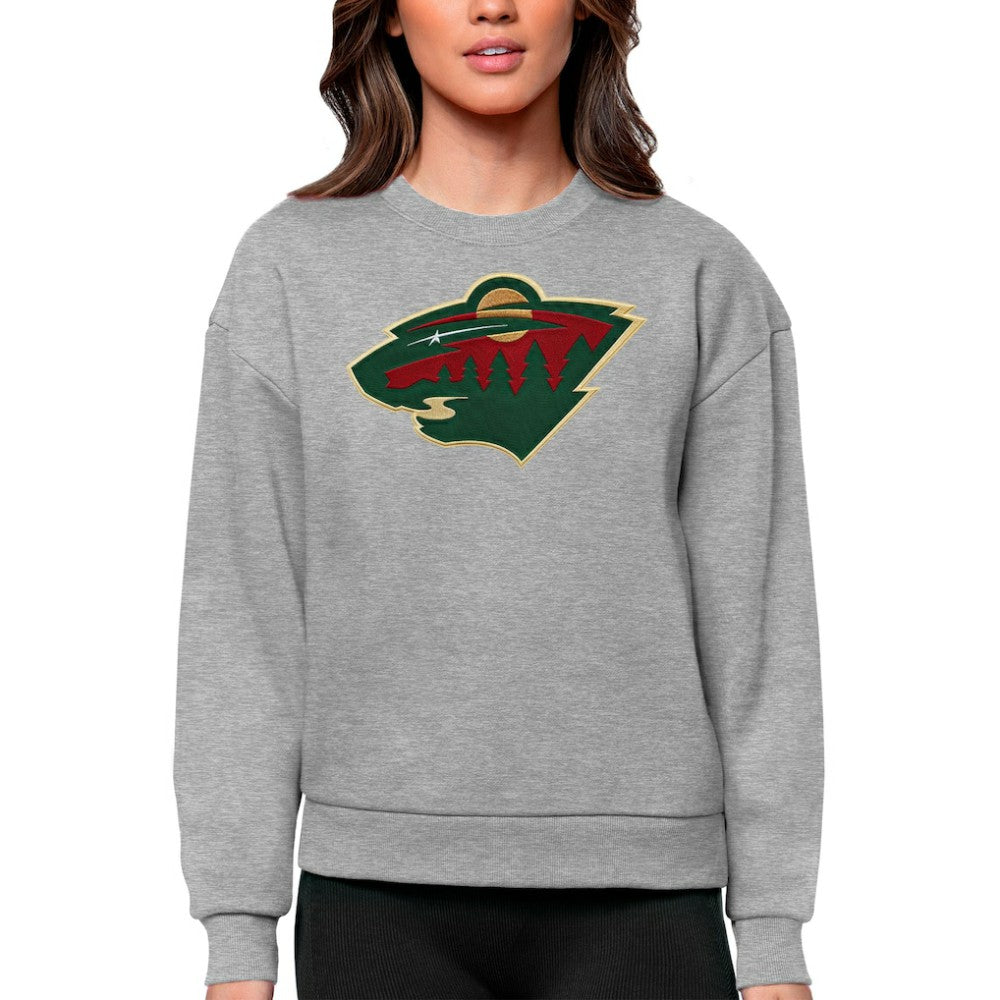 Minnesota Wild Antigua Women's Team Logo Victory Crewneck Pullover Sweatshirt - Heather Gray | US 5084250