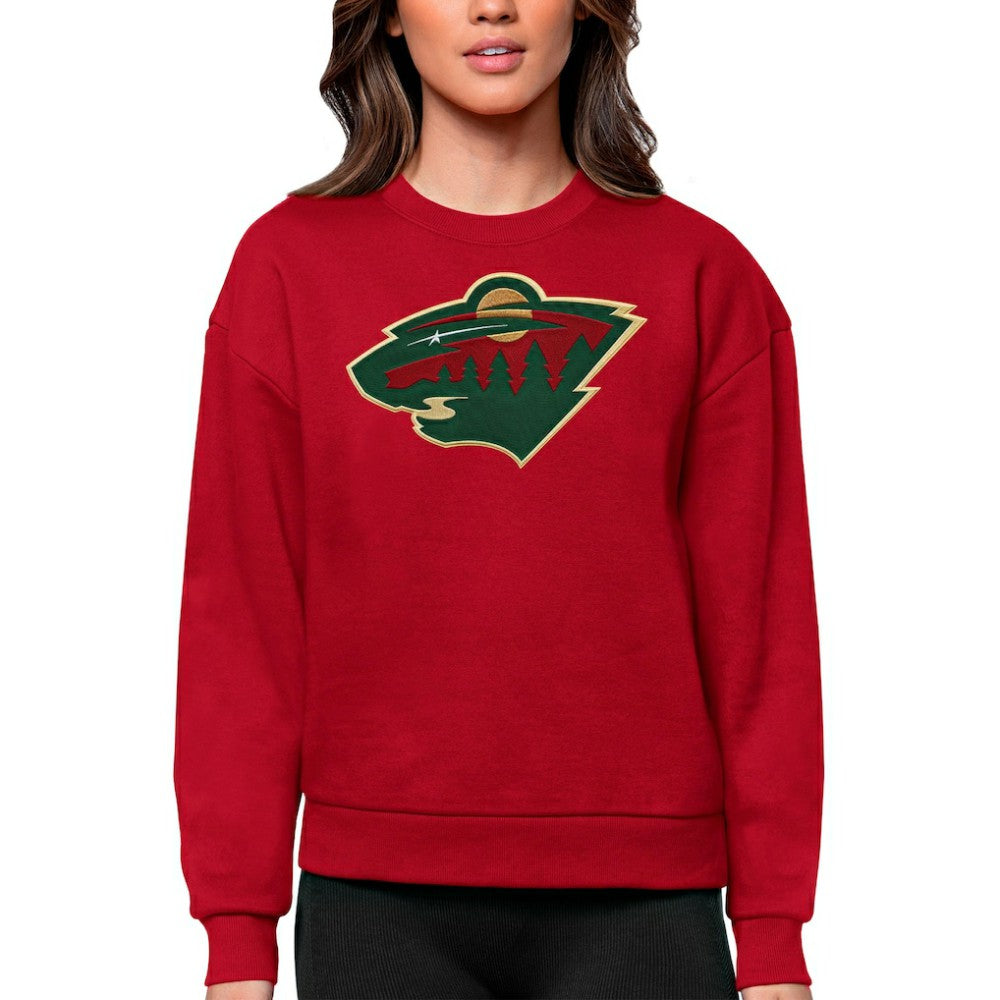 Minnesota Wild Antigua Women's Team Logo Victory Crewneck Pullover Sweatshirt - Red | US 5084251