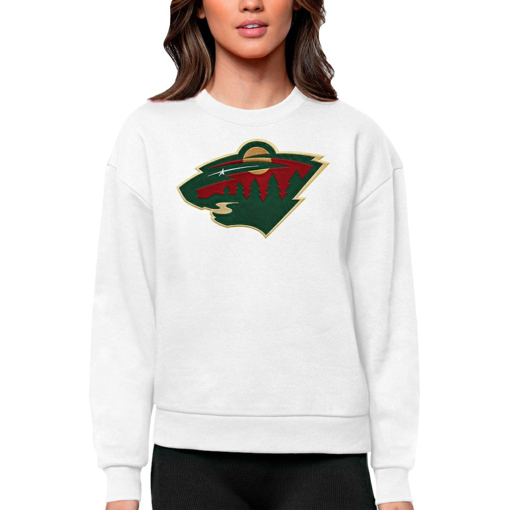 Minnesota Wild Antigua Women's Team Logo Victory Crewneck Pullover Sweatshirt - White | US 5084252