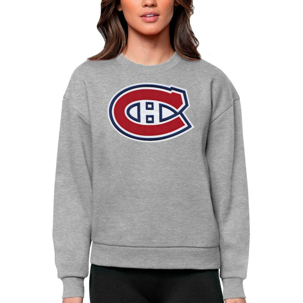 Montreal Canadiens Antigua Women's Team Logo Victory Crewneck Pullover Sweatshirt - Heather Gray | US 5084254
