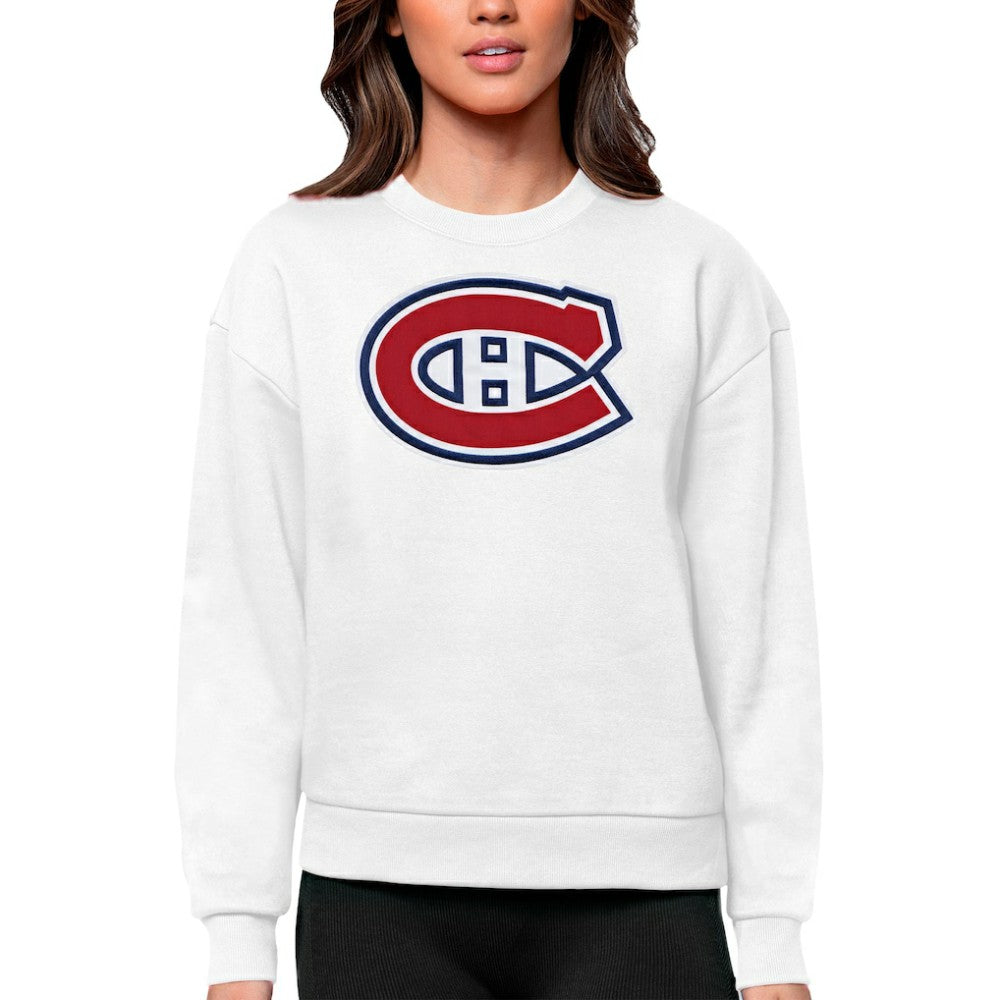 Montreal Canadiens Antigua Women's Team Logo Victory Crewneck Pullover Sweatshirt - White | US 5084258